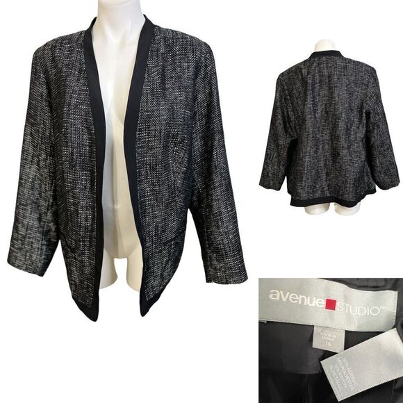 Avenue Studio blazer plus size 16 black heathered office business casual fall -1 - Picture 1 of 6